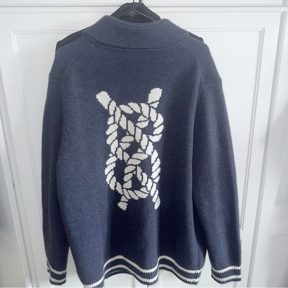 Vineyard Vines Varsity Wool Shawl Cardigan Nautical Navy XL Rope Design Sweater - Picture 4 of 16